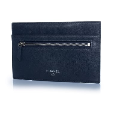 Chanel, blue leather zip wallet with card slot