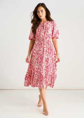 Midi-jurk met rode paisleyprint en elastische tailleband