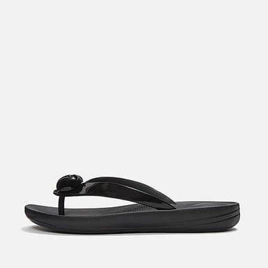 FitFlop Iqushion Glossy Button Women's Black Flip Flops