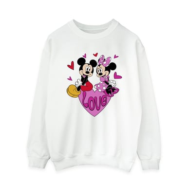 Disney Womens/Ladies Love Hearts Mickey & Minnie Mouse Sweatshirt (White)