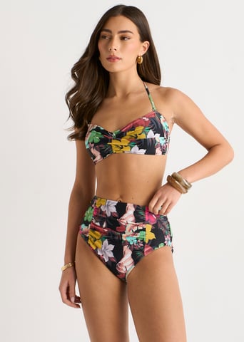 Bikinitop met gedraaide voorkant en tropisch bloemenpatroon