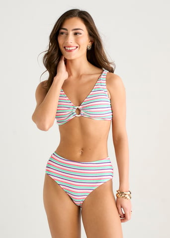 Bikinibroekje met verschillende texturen en veelkleurige strepen