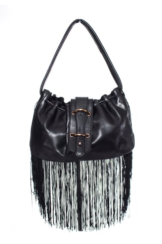 Emporio Armani, Vintage black leather handbag with fringes.