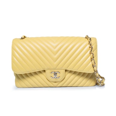 Chanel, Jumbo yellow chevron lamb leather flap bag