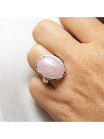 Zeeme Gemstones Ring Silver 925 rhodium-plated with genuine pink quartz 20x15mm