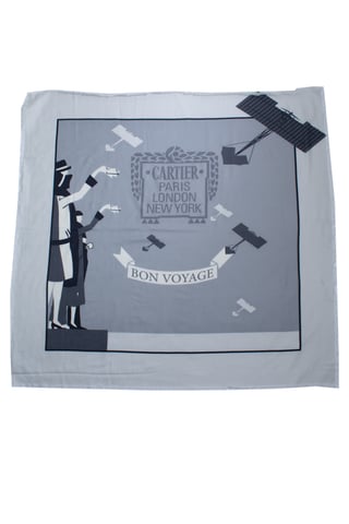 Cartier, grey bon voyage wool fringed scarf