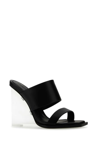 Black Leather Shard Mules