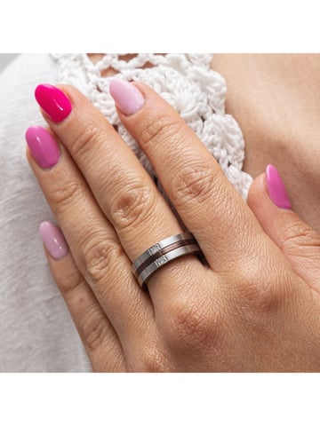 Zeeme Stainless Steel Ring Multicoloured stainless steel with white crystals