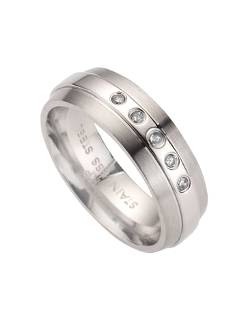 Zeeme Stainless Steel Ring Stainless steel shiny/matt with white zirconia