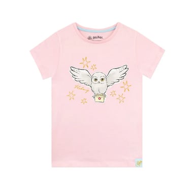 Harry Potter Girls Hedwig Hogwarts Cotton T-Shirt (Baby Pink)