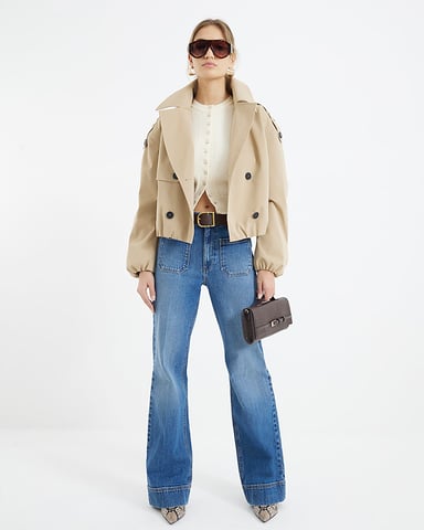 River Island Womens Wide Leg Jeans Blue High Waisted