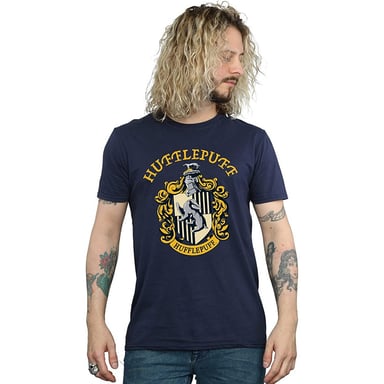 Harry Potter Mens Hufflepuff Cotton T-Shirt (Navy Blue)
