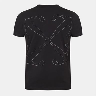 Heren Off White Stitch Slim Fit Crew Neck Korte Mouwen T-Shirt in Zwart-Wit