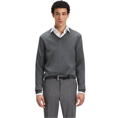 Men's Boss V-Neck Long Sleeve Regular Fit Sweater in Medium Grey