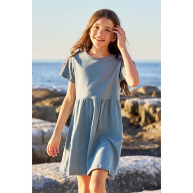 Mountain Warehouse Girls Izzy Broderie Sleeve Dress (Light Blue)