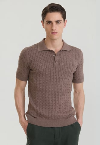 Polo Shirt Short Sleeve Cable Knit Polo Shirt Short Sleeve