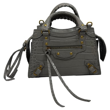 Balenciaga Mini Neo Classic City Croco-embossed Väska i Grått Läder