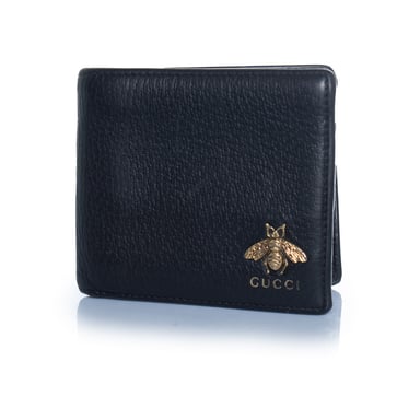 Gucci, black leather wallet with bee