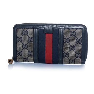 Gucci, monogram web wallet in blue