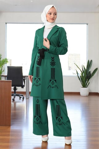 Embroidered Detailed Suit Emerald