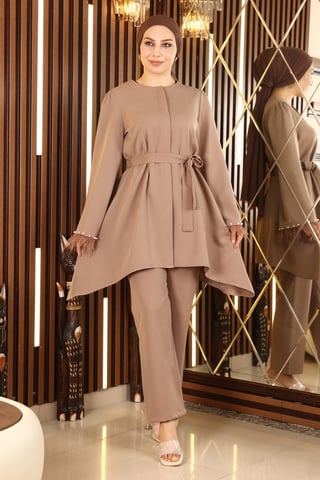 Feather Detailed Suit Mink
