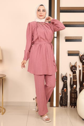 Chain Detailed Set Dusty Rose