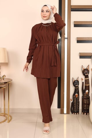 Chain Detailed Suit Brown