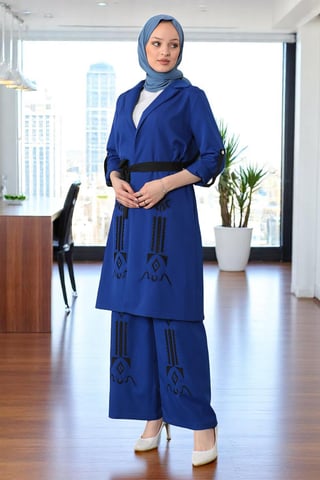 Embroidered Detailed Suit Indigo