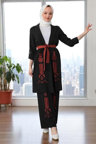 Embroidered Detailed Suit Black