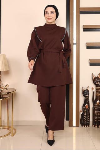 Stripe Detailed Suit Brown