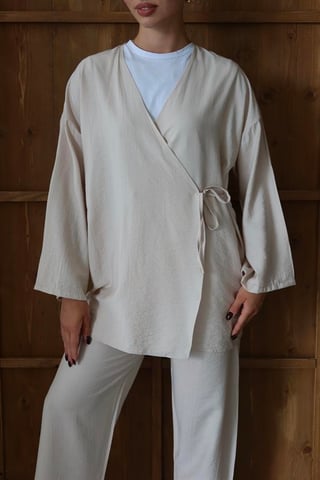 Crinkle Textured Kimono Suit Mink
