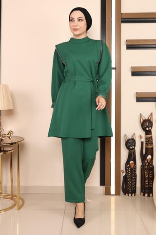 Stripe Detailed Suit Emerald