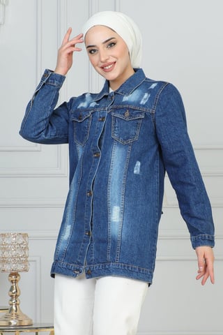 Buttoned Denim Jacket Dark Blue