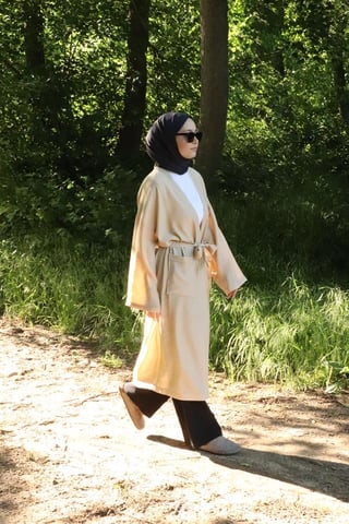 omen's Pocket Belted Long Kimono Mink