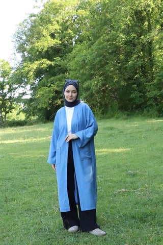 omen's Pocket Belted Long Kimono Indigo