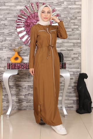 Med blixtlås Abaya Brun-beige