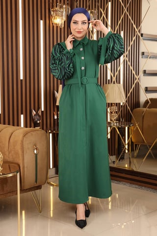 Sten Detailed Mönstrad Abaya Smaragdgrön