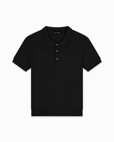 Black Bananas Ribbed Knit Polo, Black