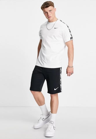 Nike Mens Tracksuit Tape T Shirt Tape Shorts Set in White/Black
