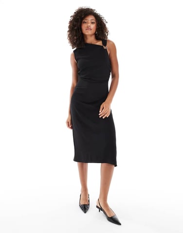 Vero Moda cut out draped midi dress in black