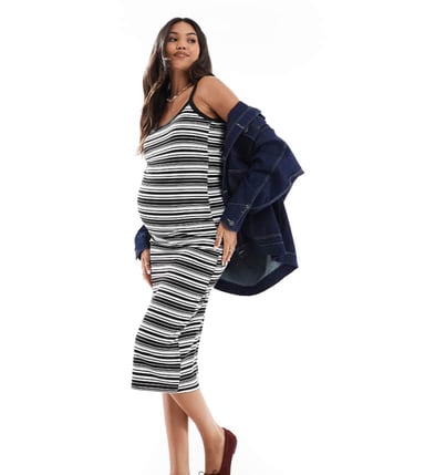 Mamalicious Maternity jersey midi dress in mono stripe