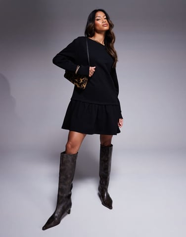 ASOS DESIGN dropped waist sweat dress in black