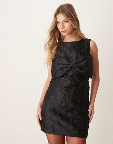 Sister Jane jacquard bow mini dress in black