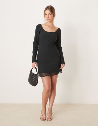 Abercrombie & Fitch scoop neck mini aline dress with sheer insert in black