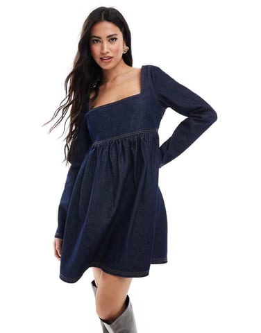 Miss Selfridge fit and flare long sleeve denim dress