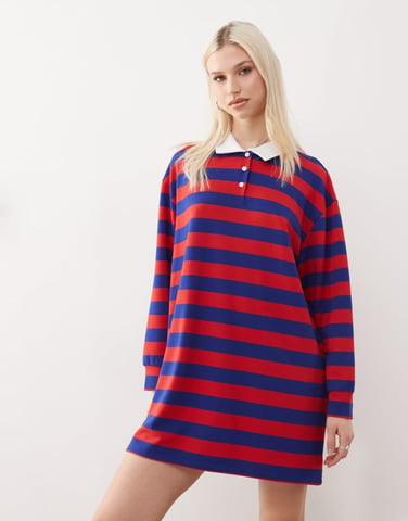 Reclaimed Vintage polo collar mini dress in stripe