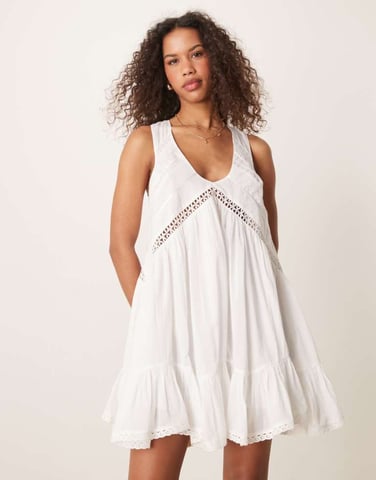 ASOS DESIGN hanky hem mini sundress with scoop neck in white