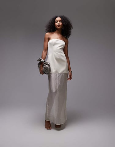 SNDYS bandeau structured half sheer maxi dress in white