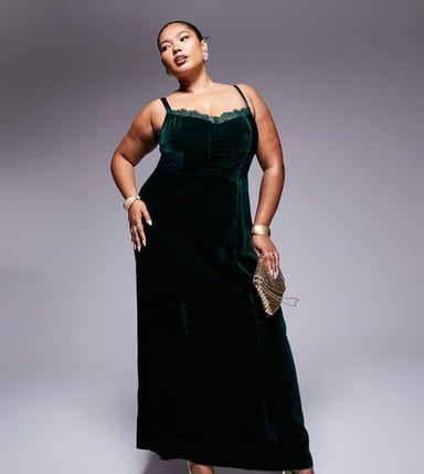 ASOS DESIGN Curve velvet corset midi dress with lace insert in deep teal