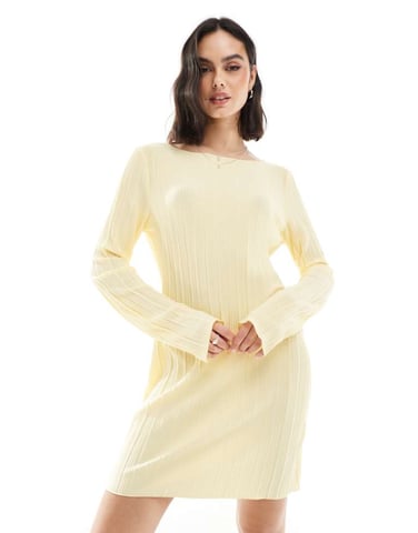 Vero Moda plisserad miniklänning med volangärmar i ljus banan